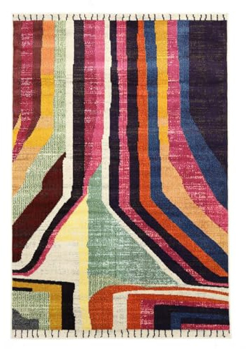 RugVista Markiz Teppich, 200 x 300 cm, Multi/Rosa | Berber / Marokko, Rechteckig, Niedriger Stapel, Nur chemische Reinigung, Oeko-Tex 100, Wohnzimmer, Schlafzimmer, Küche