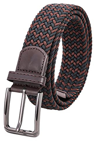 Lovionus89 Stoffgürtel Stretchgürtel, 3.4 cm Verstellbarer geflochtener Web Golf männer gürtel für lässige Jeans Sport,125 CM, Schwarz Braun