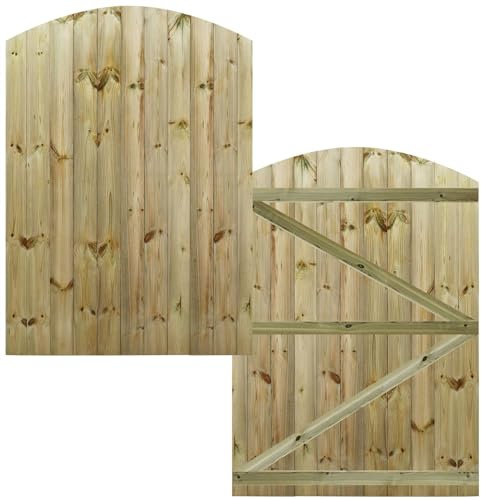 Made to Measure 6ft Wooden Garden Gate, Custom T&G Semi-Braced Arch Top Treated Timber Door for Outdoor Pathway Home Access, MAX 180cm High x MAX 120cm Wide