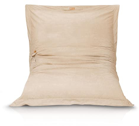 Riesen-Sitzsack Größe XXL 360L Kinder & Erwachsene Bean Bag EPS Perlen Füllung Sitzkissen Sessel Bodenkissen 192x146 cm + 2Gratis-Kissen (beige)