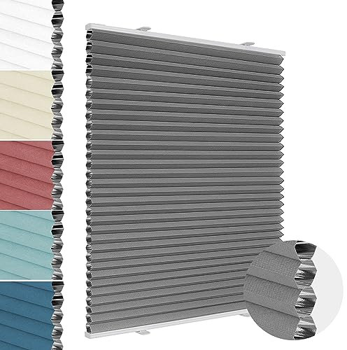 Allesin Wabenplissee ohne Bohren Verdunklung Thermo Doppelplissee Klemmfix Zweifarbig Grau-weiß 60x100 cm (BxH) 100% Blickdicht, Sonnenschutz & Schallschutz Plisseerollo für Fenster & Tür