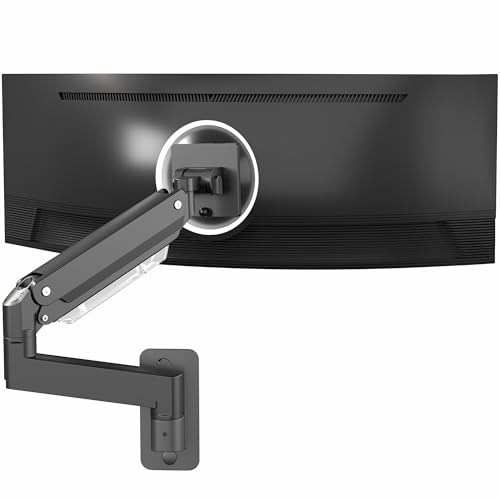 VIVO Monitorarm für Ultrawide-Bildschirme bis 49 Zoll, MOUNT-V101G1 | Belastbar bis 20 kg, Einzelwandhalterung, Pneumatische Höhenverstellung, Max. VESA 100x100, Aluminium, Schwarz