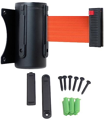 Danieli | Transenna da Muro in Metallo da 3 Metri con Nastro e Clip Ricevente | Barriera a Nastro Segnaletico Estensibile | Barriera di Sicurezza con Montaggio a Parete (ARANCIONE)