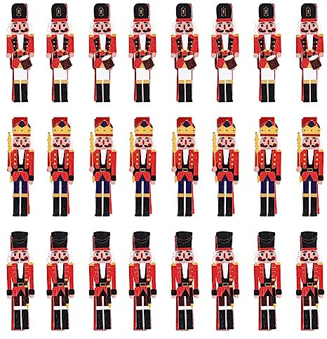 24pcs Christmas Wooden Clips Mini Wooden Photo Pegs Cartoon Nutcracker Photo Clip Pegs Christmas Mini Peg WoodenPhotoClip for Card Ornaments Hanging Xmas Tree Wall Decoration