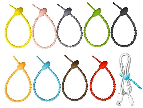 HORREX 27 Piezas Bridas Cable Silicona Reutilizables para Sellar Bolsas | Colores Bridas de Silicona, Correas de Cable, Corbata de Pan, Bridas Flexibles Multiusos para Casa Oficina Cocina y Aula