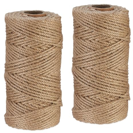 Relaxdays Spago di Iuta 4 mm, 2 Rotoli Juta 100 m ciascuno, Corda Ecosostenibile per Artigianato, Imballaggio, Marrone