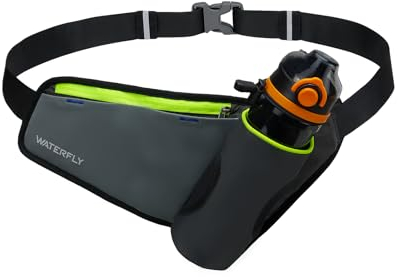 WATERFLY Laufgürtel mit Trinkflaschenhalterung Hüfttasche: Lauf Gürteltasche Bauchtasche mit Flaschenhalter Lauftasche für Handy Sport Joggen Klein Damen Herren Bauchbeutel Sportlich Laufen Laufgurt