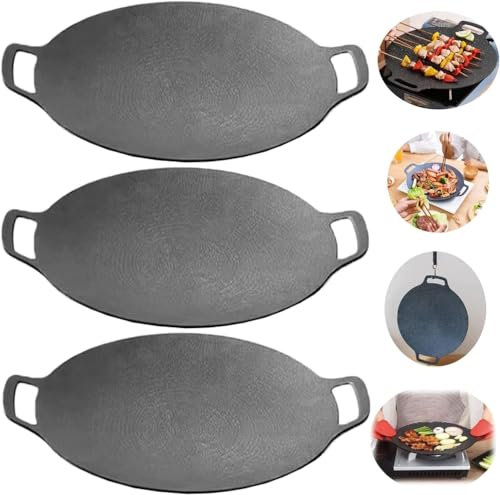 YIJIEHH Poêle À Barbecue Coréenne,PoêLe Frire Ronde À Induction, PoêLe Barbecue CoréEnne,Poêle À Griller Ronde Antiadhésive avec pour Induction, Cuisinière À Gaz, Table De Cuisson-3pcs||30CM