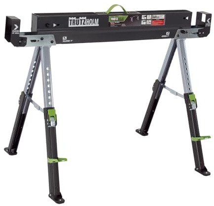 TRUTZHOLM Sägebock 2.0 DELUXE 9-fach höhenverstellbar Klappbock aus Stahl Traglast 650 kg mit verstellbaren Klemmen für Kanthölzer Arbeitsbock Werkbock Unterstellbock Metallbock klappbar