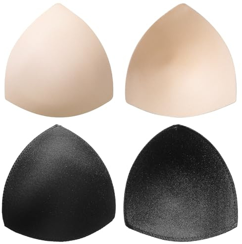 BBTO 2 Paia Inserti per Reggiseno Rimovibili Coppette per Bra Triangolare Traspirante da Donna (Nero, Beige, 15 x 14,5 cm)