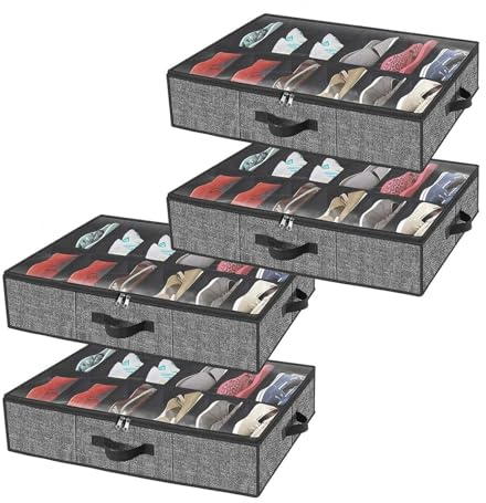 RYJYQYX Unterbett Aufbewahrungsbox Foldable für Schuhe Aufbewahrung, Unterbettkommoden mit transparenter Deckel, Unterbettkommode Unterbett-Organizer Für Kinder Und Erwachsene,B-4Pcs