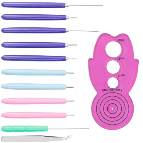 12 PCS Paper Quilling Tool Slotted Kit, Multifunction Paper Cardmaking Project Tools Set, Assorted Sizes Rolling Curling Quilling Needle Pen for Art Craft DIY Paper Cardmaking Project