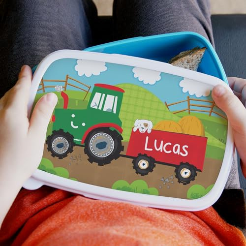 Personalised Tractor Name Only Blue Lidded Lunch Box - Kids, School, Nursery, Back to School, Packed Lunch