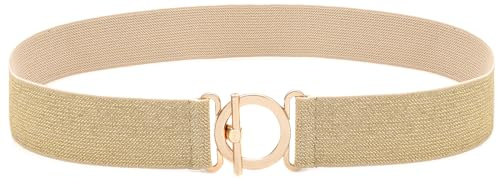BAOKELAN Dehnbare Skinny Gürtel für Frauen Elastische Taillengürtel für Kleider Beige Gold 65cm/26in
