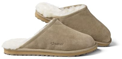 Fellhof Lammfell Pantoffeln Herren PRIMO, kuschelige Lammfellpantoffeln für Herren, Winter & Sommer Hausschuhe aus echtem Lammfell, khaki Gr. 40