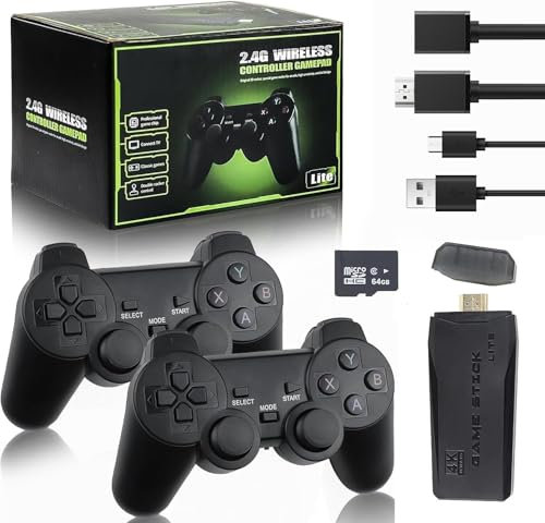 Retro Wireless Gaming Console With Plug and Play Buttons for Video Games, HD Classic Stick 64G, 9 Built-in Emulators, 20,000+ Games, Two Wireless 2.4G Controllers