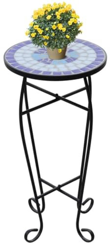 SDWEHO7 Pflanzentreppe, Mosaik-Tischplatte, Beistelltisch, Blumenregal, Pflanzenständer, Pflanzenregal, Blumenständer für Garten, Balkon und Terrasse, Blau und Weiß 30 x 60 cm Eisen und Keramik