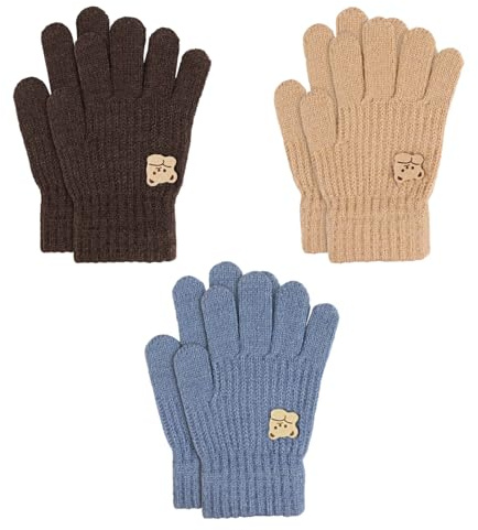 TAGVO 3 Pares de Guantes de Punto Invierno Niño de 3 a 7 Años, Guantes Termicos Guantes Mitones Niño, Guantes de Punto para Niños con Dedos Completos para correr senderismo deporte al aire libre