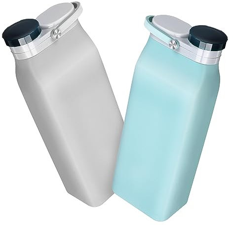 KOMBIUDA 2pièces Bouteilles Eau Pliables Silicone De Bleu Gris Gourdes Réutilisables Étanches Pour Sport Camping Voyage