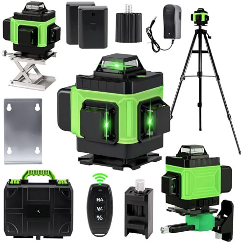 Kreuzlinienlaser mit Stativ, IP54 16 Linien Multifunktionale 4D-Laser Level Wasserwaage, Automatische Nivellierung, mit 1.25M Verlängerungsstangen-Stativ, Fernbedienung, 2 Akkus, für Bau, Fliesenlegen