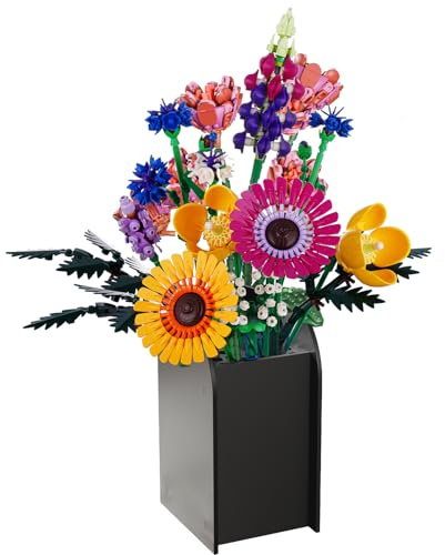 NiToy Holzvase für Lego Blumen, Dekorative Puzzle-Vase mit Glatter Oberfläche, Kompatibel mit Beliebten Steckbaustein-Blumensträußen, Kreativer Blumenständer, Geschenk für Erwachsene(Schwarz)