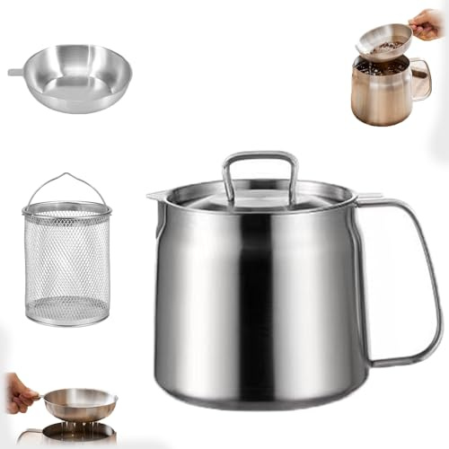 Rose and Teddy - Freidora de acero inoxidable, 2 en 1, freidora de acero inoxidable de 68 onzas con cesta y tapa, recipiente versátil de gran capacidad con filtro de aceite para cocina, almacenamiento