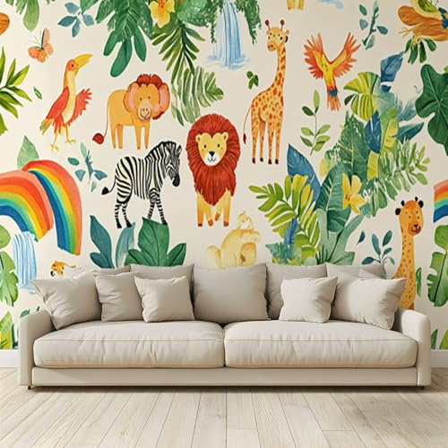 Papel pintado fotográfico de animales de dibujos león diseño, 200 x 140 cm
