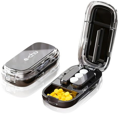 ONGNIUU Taglia Pastiglie, Taglia Pillole di Precisione, Taglia Pastiglie in 2 con Dispositivo di Centratura, Distributore di Taglia Compresse, Tagliapillole per Pillole Piccole o Grandi（Nero）