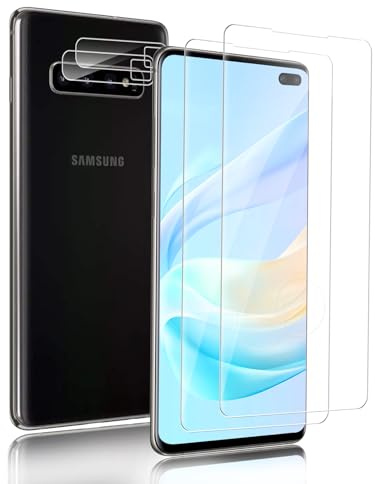 2+2 Stück für Panzerglas für Samsung Galaxy S10 Plus Schutzfolie, 9H Anti Kratzer Schutzglas Folie mit Kameraschutz, Sensitive Touch, Anti-Fingerabdruck Panzer Schutz, Keine Blasen Displayschutzfolie