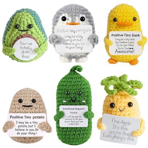 ACHYHAVIN 6Pcs Funny Handmade Positive Tiny Potato & Positive Crochet Animals Set - Cute Emotional Support Gifts for Women,Friends, Birthday Gifts, Encouragement and Easter Basket Stuffers.