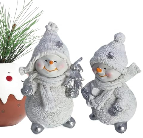 Générique Statuetta di pupazzo di neve – Statua di pupazzo di neve 10 cm, piccole figure di pupazzi di neve con base stabile e pratica, decorazioni natalizie per la tavola, la casa o