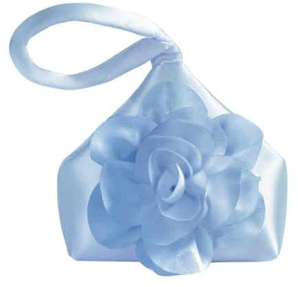 BABEYOND Bolso de mano para mujer con decoración de rosas, elegante bolso de mano para fiesta de noche y años 20 – baile de graduación, boda, accesorio de novia, azul claro, talla única