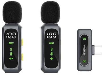 Handy-Mikrofon Mini für iPhone Android und PC - Plug & Play Mini Mikrofon mit Windschutz, Lavalier Mikrofon Wireless mit Batterieanzeige und Geräuschunterdrückung, ideal für YouTube, TikTok(Grau)