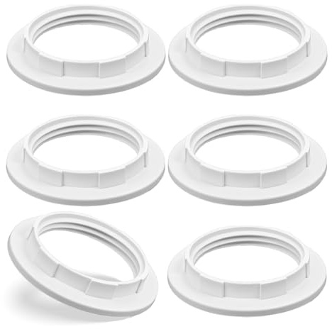 6 Pack Lampshade Ring, White Lampshade Adapter Rings for E26/E27 Lamp Holder, Lamp Socket Replacement Parts (OD 58mm, ID 38mm, Fits 1.5 Inch Threads)