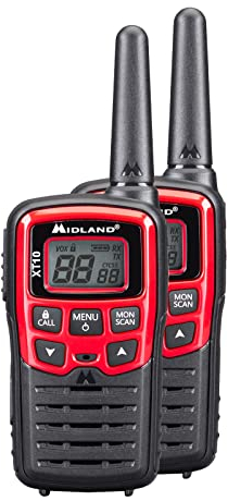 Midland XT10 Walkie Talkie C1176, PMR-Funkgeräte Set für Einsteiger, Walkie Talkies mit Gürtelclip, Funkgerät mit VOX-Funktion, 4 km Reichweite, rot