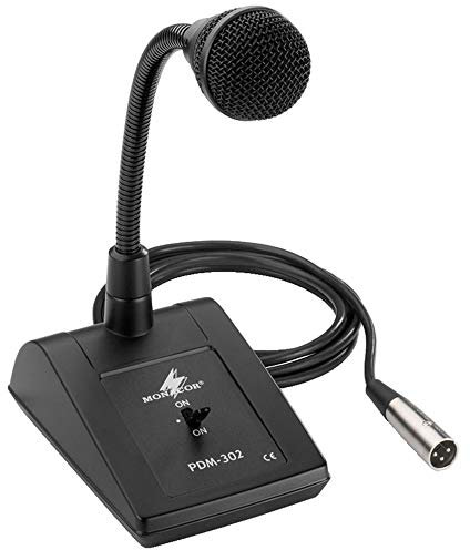 Monacor 235560 PDM-302 Dynamic Gooseneck Desk Microphone Push Talk Switch