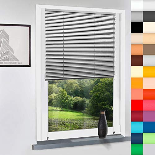 Aluminium Jalousie nach Maß, Endloskette, Kette, Monocomando, Maßanfertigung, für Fenster und Türen, Alu, Fenster, Klemmfix ohne Bohren (Silber, Höhe: 100cm x Breite: 40cm)