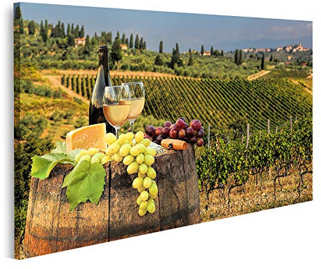 islandburner Bild auf Leinwand Weißwein Mit Fass Auf Weinberg In Chianti Toskana Italien Bilder Wandbilder Poster