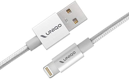 UNIQO USB 2.0 - Lightning Anti-Tangle-Nylonkabel zum Laden und Übertragen von Daten, 1 Meter Länge, Made for Apple Zertifizierung für iPhone und iPad