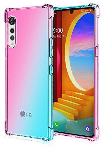 DEDUX Hülle für LG Velvet 5G Handyhülle, Verstärkung mit Vier Ecken, Transparent Farbverlauf TPU Schutzhülle Case (Rosa/Grün)