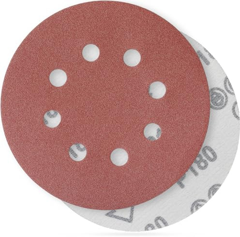 YoiYee 180 Grit Sanding Discs 125mm 8 Hole Orbital Sandpaper 20 Pack | Aluminium oxide abrasive, hook and loop backing, dry wood and metal finishing, compatible with Makita BO5041