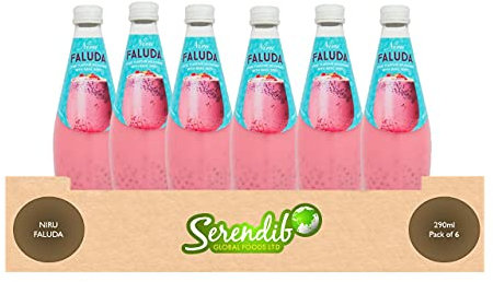 Niru Faluda Drink 290ml | Pack of 6 | Rose Flavoured Drink with Basil Seeds | Free from Preservatives | Product of Thailand