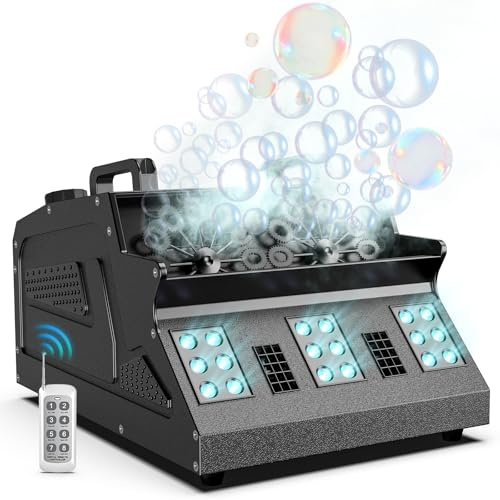 1500W Nebelmaschine mit Blasen & Fernbedienung, Seifenblasenmaschine RGB 18 LED Effekten Seifenblasen Maschine für Party, DJ, Halloween, Weihnachten, Hochzeit