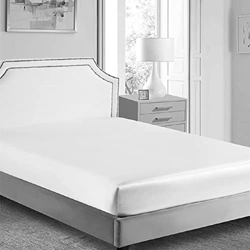 Seidiges Satin-Spannbetttuch, klassisch, luxuriös, seidig weich, einfarbig (weiß, Super-Kingsize-Bett (180 x 200 + 30))