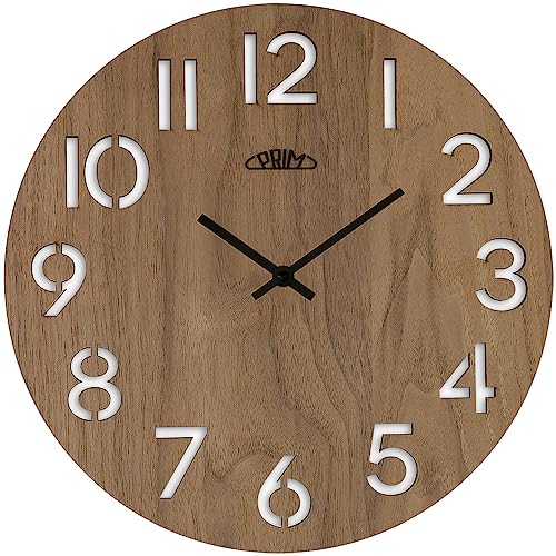 PRIM Authentic 38cm Veneer Wanduhr Holz Made in EU, Braun Wanduhr Modern aus Dunklem Holz Wanduhr Braun,präzises Quarz-Uhrwerk Sweep, Wanduhr Ohne Tickgeräusche,für die Küche, Büro oder Wohnzimmer