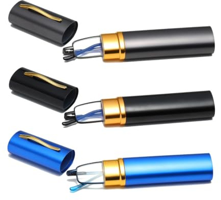 Hubeye 3 Paars Metall Lesebrille Mini Kompakt Leicht Federscharnier Schmal Klassische Lesehilfe Brille mit Metall Etui 1.50