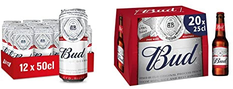 Bière Bud 5% Pack 12 Canettes 50cl & Bière Bud 5% Pack 20 Bouteilles 25cl