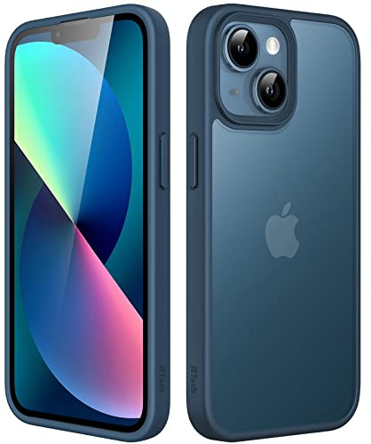 JETech Cover Opaca per iPhone 13 6,1 Pollici, Protezione Anticaduta Antiurto di Grado Militare, Custodia Posteriore Glassata Traslucida, Anti-Impronte (Blu Tempesta)