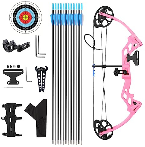 WUXLISTY Compound Bow and Arrow for Youth and Beginner, Archery Bow Set, 16-20 lbs Draw Weight, 17.3-26 Draw Length (Pink)