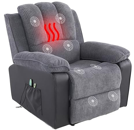 Poltrona reclinabile elettrica reclinabile in tessuto grigio massaggio riscaldata casa soggiorno sedia confortevole lounge poltrona reclinabile con braccioli imbottiti poltrona grigia
